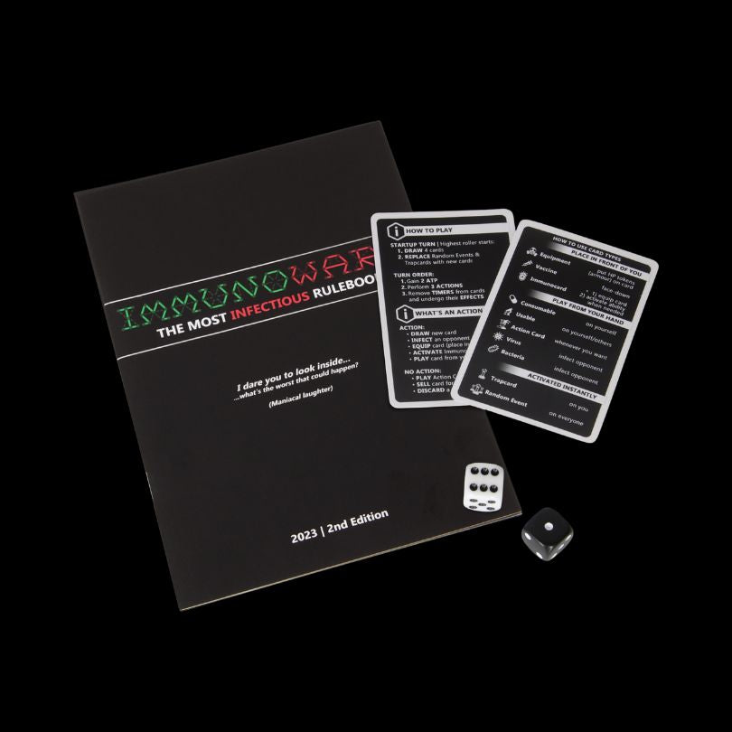 ImmunoWars Rulebook, Playing cards and dice ImmunoWars Rulebook, Playing cards and dice